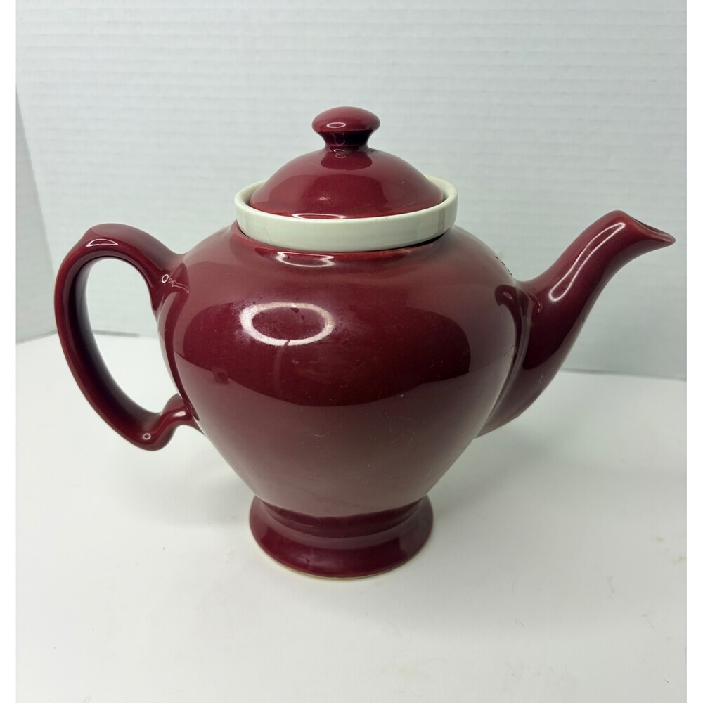 Vintage Ceramic McCormick Tea Baltimore MD USA Maroon Teapot With Lid & Infuser